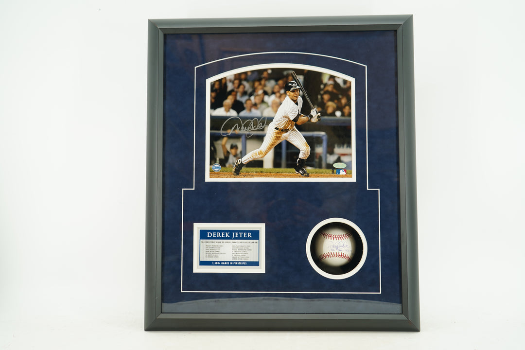 Derek Jeter New York Yankees Autographed Inscribed Photo Baseball Shadowbox Steiner COA