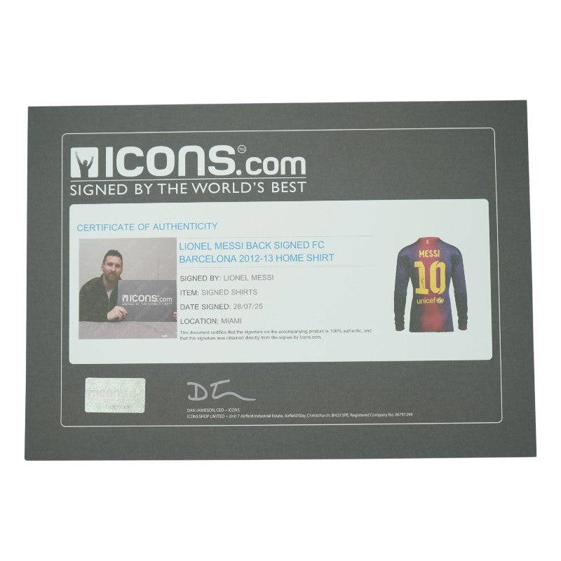 Lionel Messi FC Barcelona Autographed Authentic Jersey Icons LOA