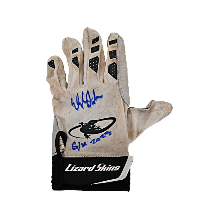 Elijah Dunham New York Yankees Autographed & Inscribed "GU 2023" Left Game Used AA Lizard Skins White/Black Batting Glove