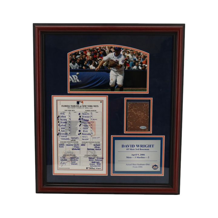 David Wright New York Mets Game Used Dirt & Lineup Card Collage Steiner Holo