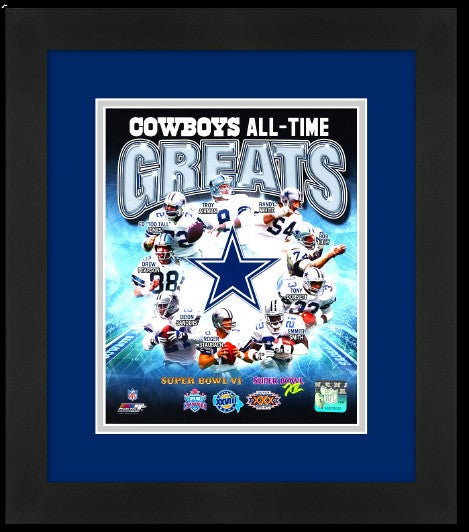Dallas Cowboys All-Time Greats Team Collage Photo Professionally Framed in a 13 x16  Frame with Mats in Team Colors