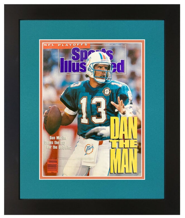 Dan Marino Miami Dolphins & Hall of Famer Matted with Team Colors and Framed Sports Illustrated Magazine January 14, 1991 Original Issue