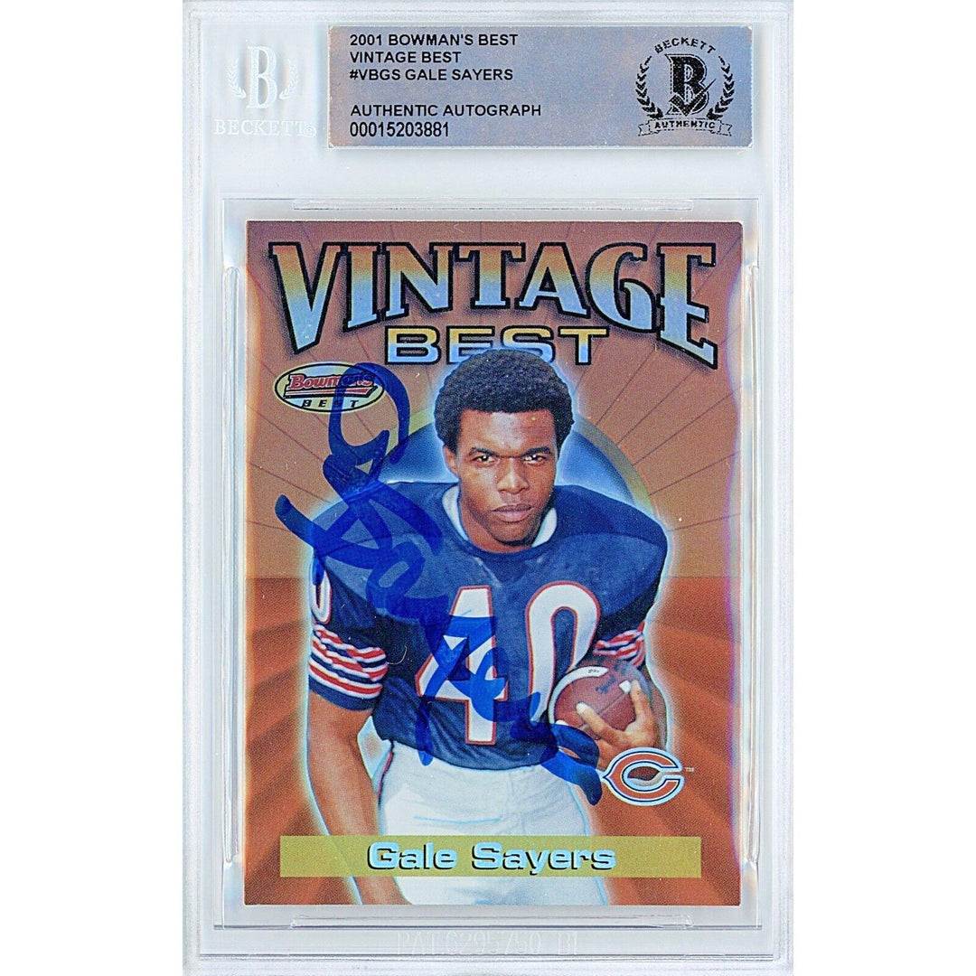 Gale Sayers Chicago Bears Signed 2001 Bowmans Best Football Card Beckett Auth Auto Slab