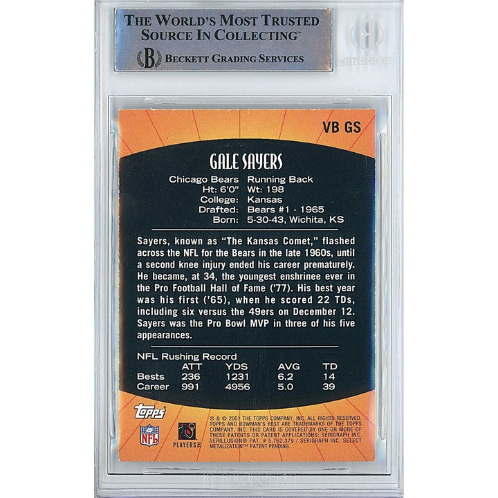 Gale Sayers Chicago Bears Signed 2001 Bowmans Best Football Card Beckett Auth Auto Slab