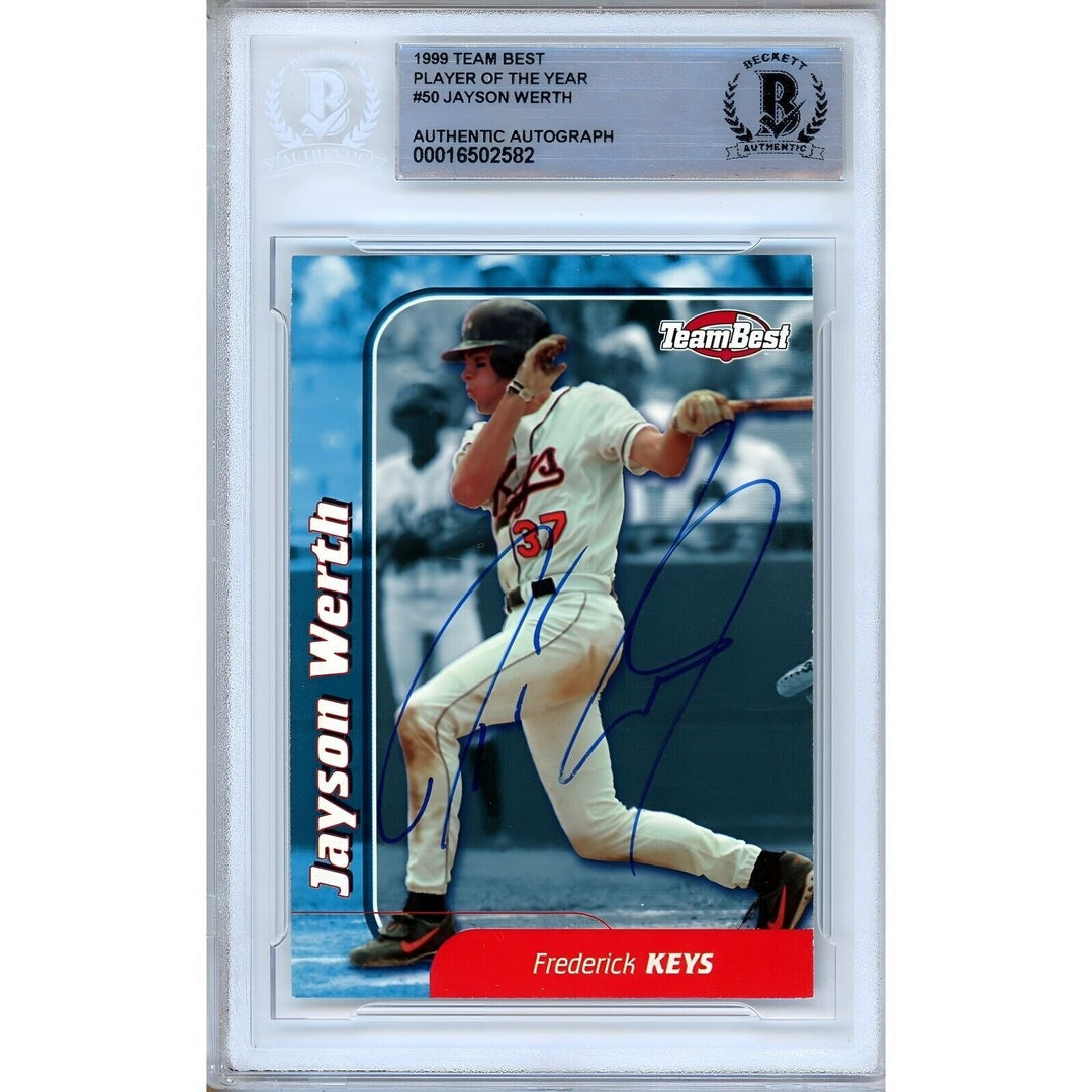Jayson Werth Phillies Signed 1999 Team Best POY Rookie Baseball Card BAS Auth Auto Slab