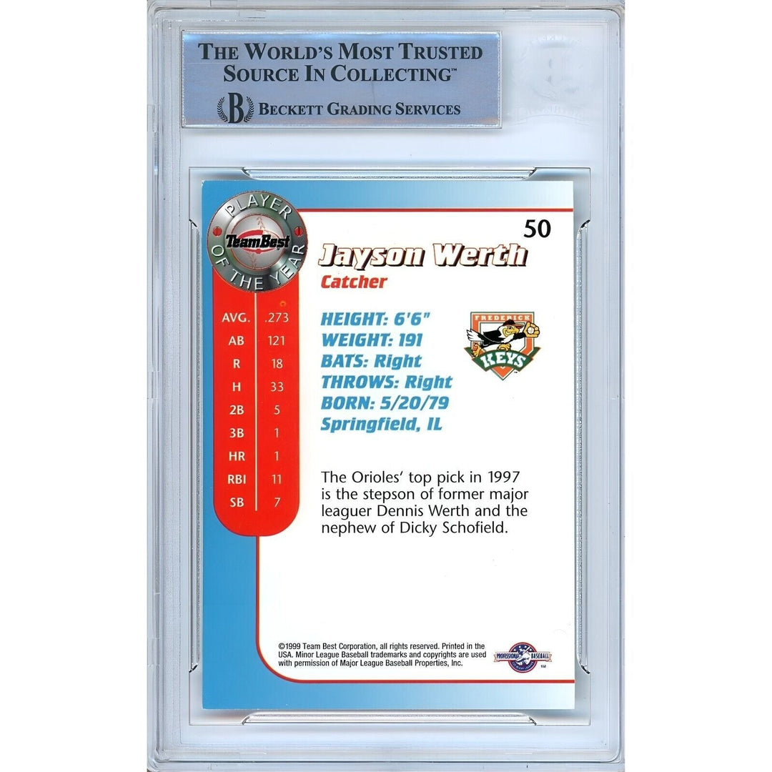 Jayson Werth Phillies Signed 1999 Team Best POY Rookie Baseball Card BAS Auth Auto Slab