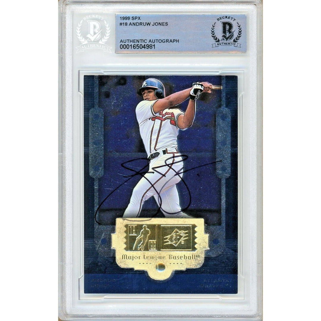 Andruw Jones Atlanta Braves Signed 1999 SPx Baseball Card Beckett Auth Auto Slab