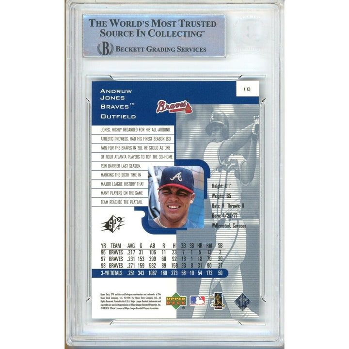 Andruw Jones Atlanta Braves Signed 1999 SPx Baseball Card Beckett Auth Auto Slab