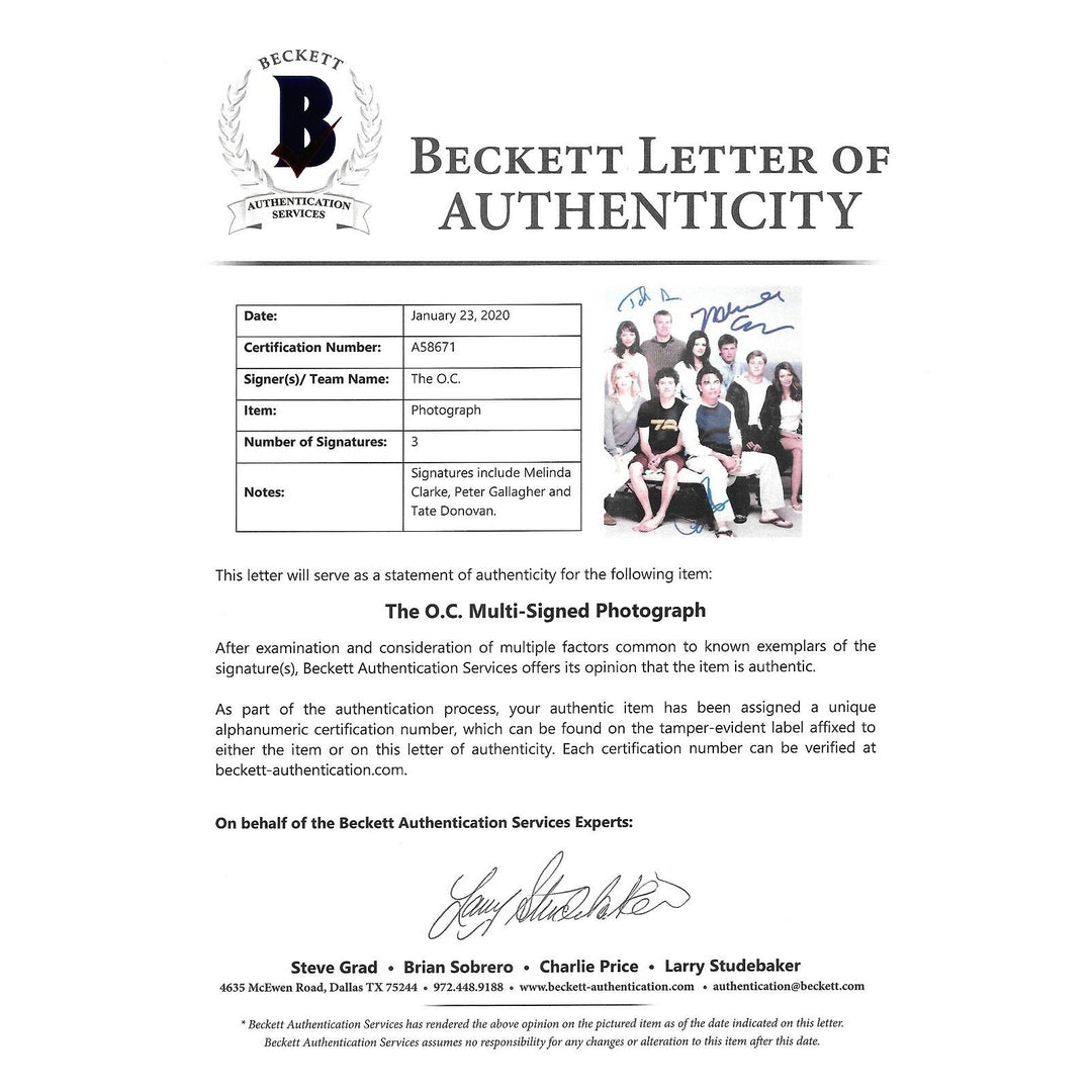 The O.C. Signed 8x10 Cast Photo Melinda Clarke +2 Beckett Certified Autograph COA