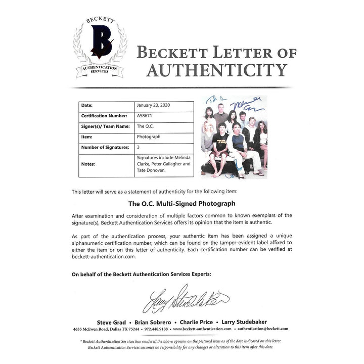 The O.C. Signed 8x10 Cast Photo Melinda Clarke +2 Beckett Certified Autograph COA