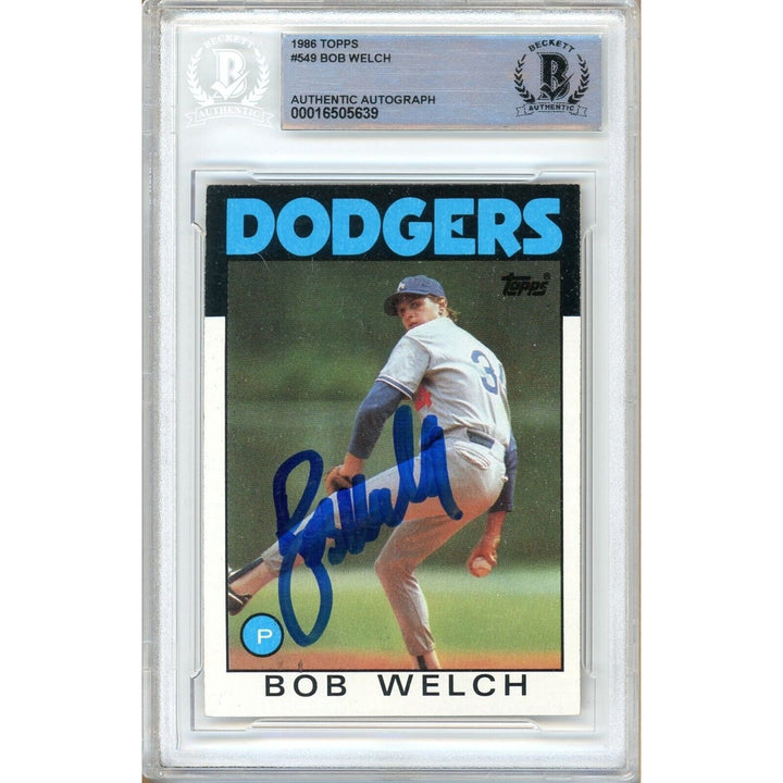 Bob Welch Los Angeles Dodgers Signed 1986 Topps Baseball Card Beckett Auth Auto Slab