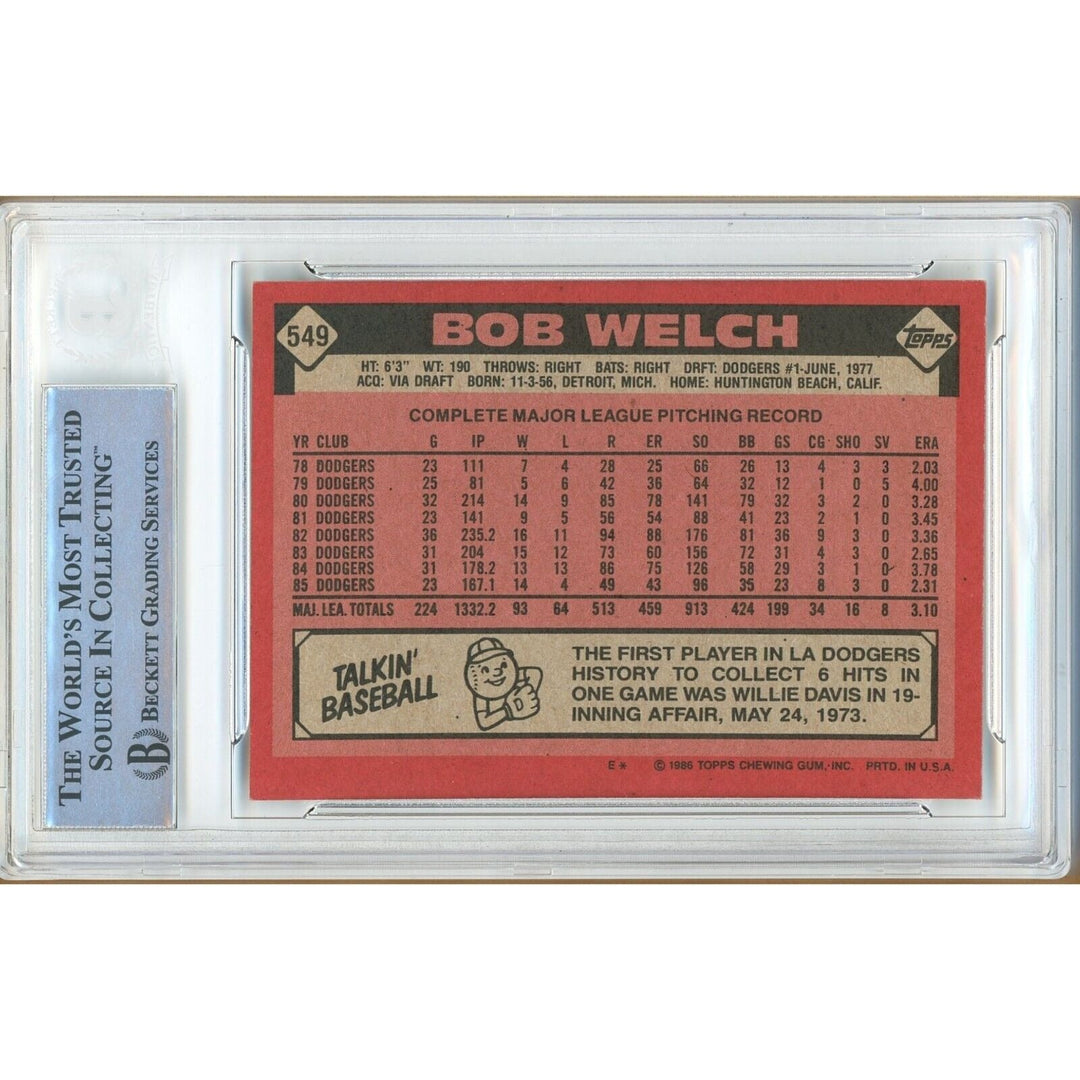 Bob Welch Los Angeles Dodgers Signed 1986 Topps Baseball Card Beckett Auth Auto Slab