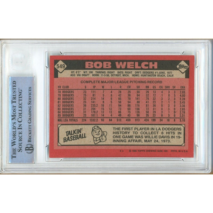 Bob Welch Los Angeles Dodgers Signed 1986 Topps Baseball Card Beckett Auth Auto Slab