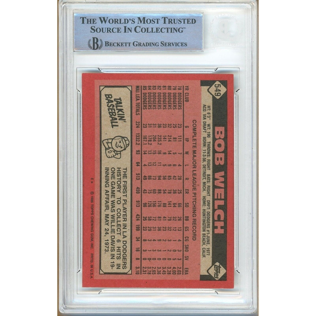 Bob Welch Los Angeles Dodgers Signed 1986 Topps Baseball Card Beckett Auth Auto Slab