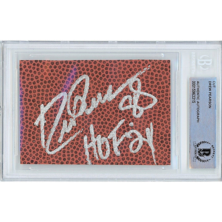Drew Pearson Dallas Cowboys Signed Football Cut 'HOF 21' Inscription BAS Auth Auto Slab