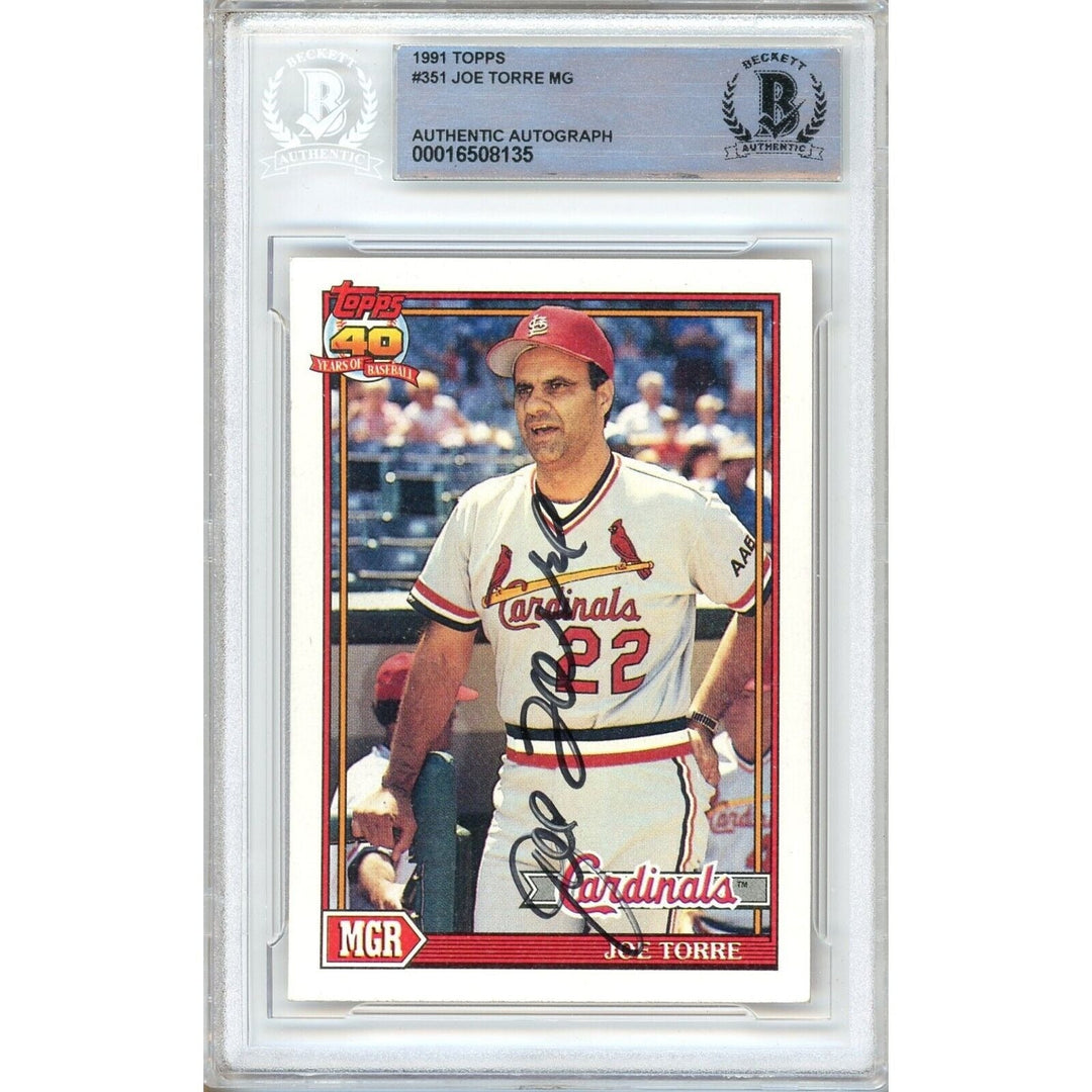 Joe Torre St Louis Cardinals Signed 1991 Topps Baseball Card BAS Auth Auto Slab HOF