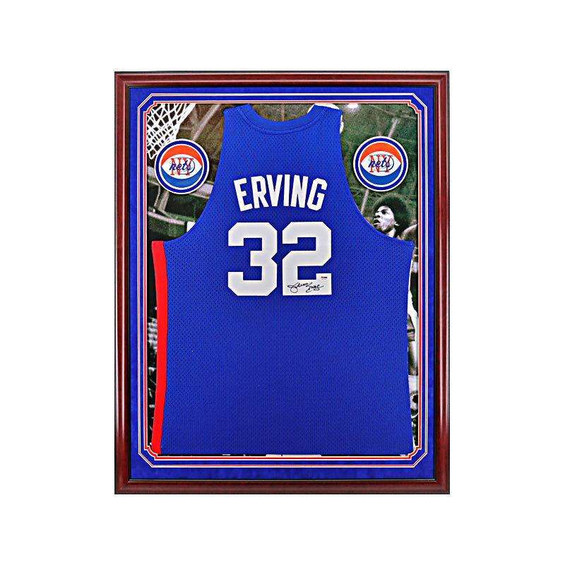 Julius "Dr. J" Erving New York Nets Autographed and Elite Framed Blue Nets Jersey (PSA Auth)