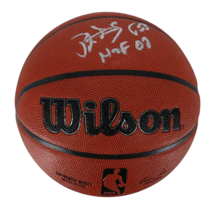 Patrick Ewing New York Knicks Autographed Inscribed HOF 08 Wilson NBA Basketball CX Auth