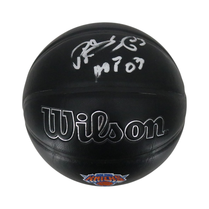 Patrick Ewing New York Knicks Autographed Inscribed HOF 08 Black Knicks Logo NBA Basketball CX Auth