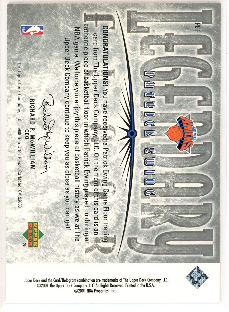 2001 Upper Deck Legendary Floor Patrick Ewing Card Signed Sticker Auto