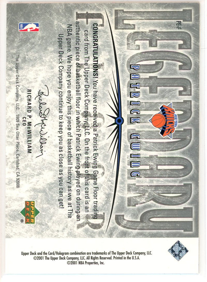 2001 Upper Deck Legendary Floor Patrick Ewing Card Signed Sticker Auto