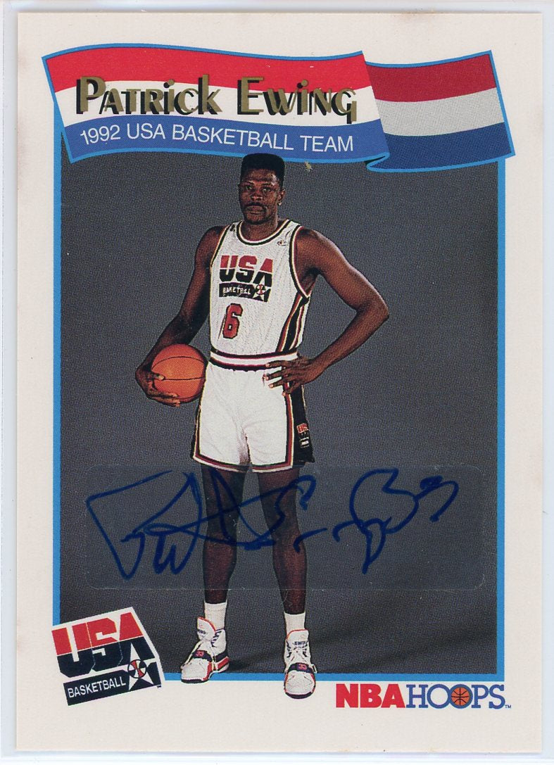 1991 NBA Hoops USA Basketball Patrick Ewing #53 Card Signed Sticker Auto