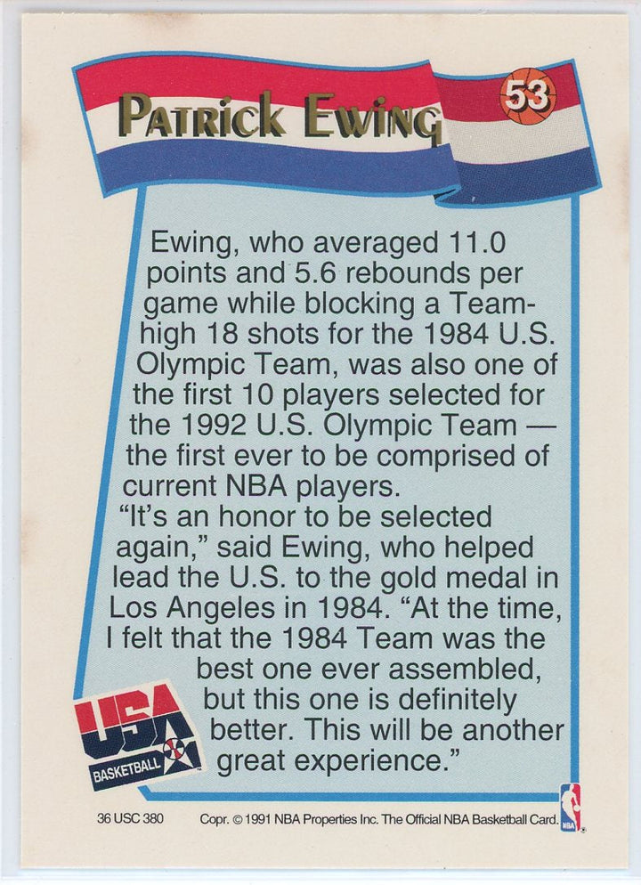 1991 NBA Hoops USA Basketball Patrick Ewing #53 Card Signed Sticker Auto