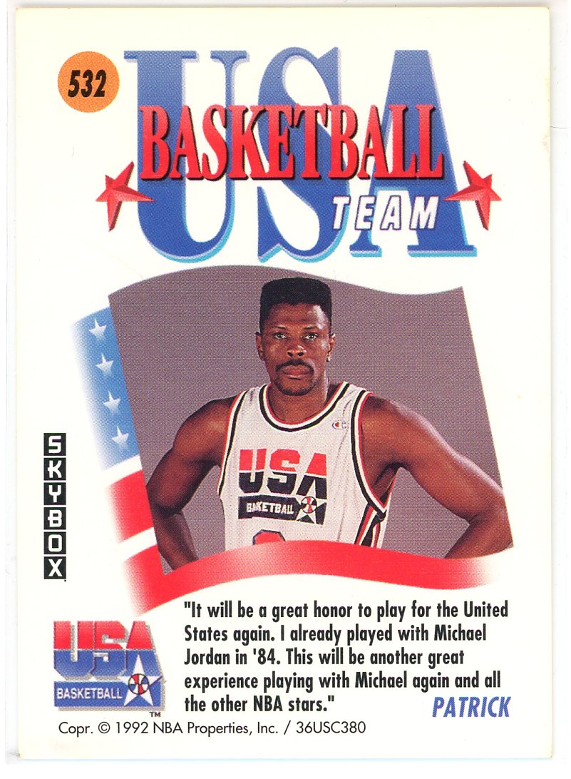 1992 Skybox USA Basketball Patrick Ewing Card Signed Sticker Auto