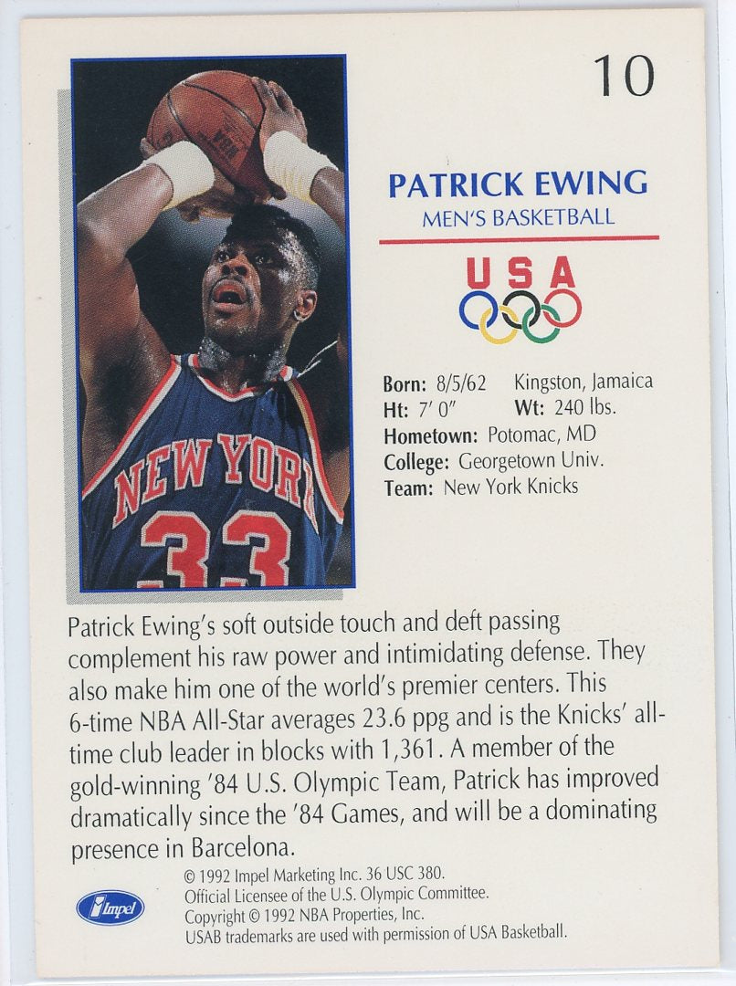 1992 Impel USA Basketball Patrick Ewing Card Signed Sticker Auto
