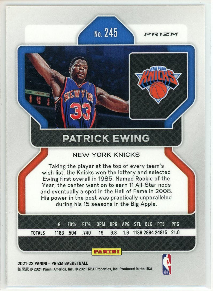 2021 Panini Prizm Patrick Ewing Silver Card Signed Sticker Auto