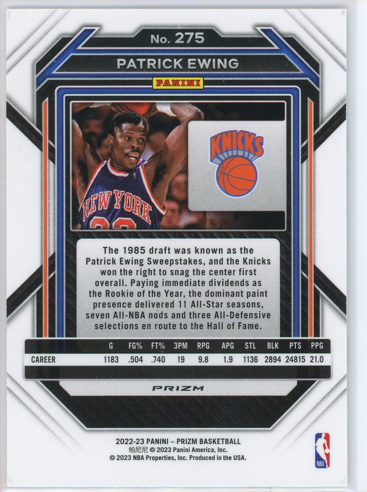2022 Panini Prizm Patrick Ewing Silver Card Signed Sticker Auto