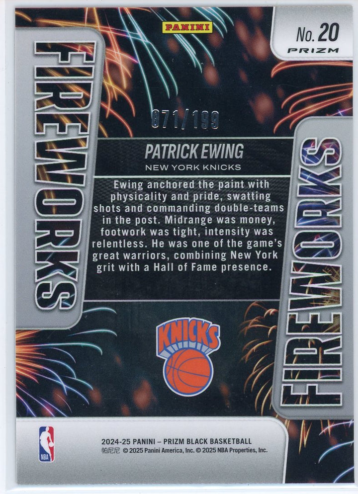 2024 Panini Prizm Fireworks Patrick Ewing Blue Parallel Card Signed Sticker Auto
