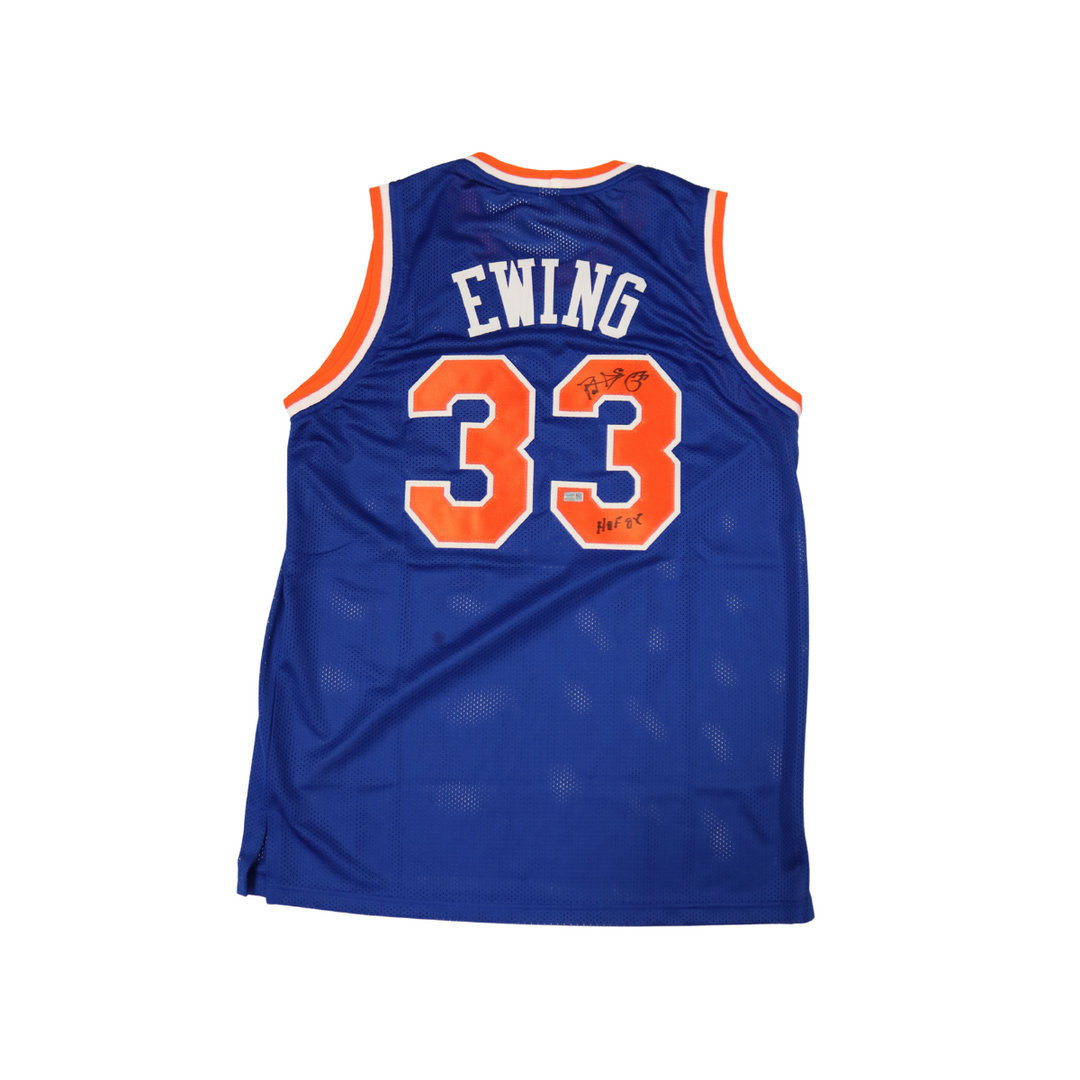 Patrick Ewing New York Knicks Autographed Inscribed HOF 08 Pro Style Blue Jersey