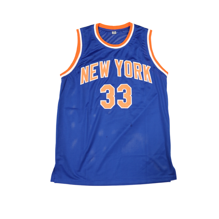 Patrick Ewing New York Knicks Autographed Inscribed HOF 08 Pro Style Blue Jersey