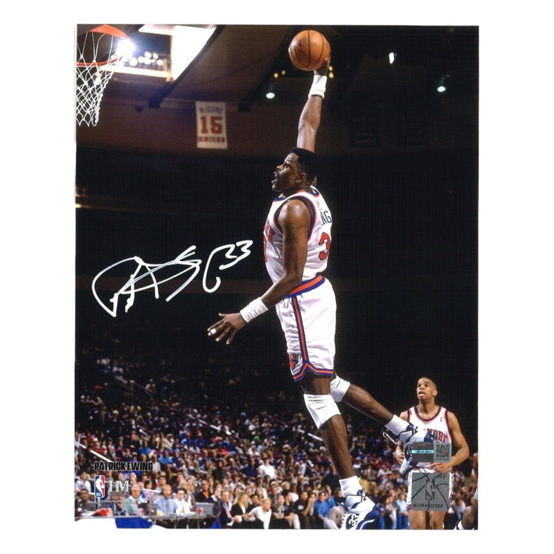 Patrick Ewing New York Knicks Autographed White Jersey Dunk 8x10 Photograph CX Auth