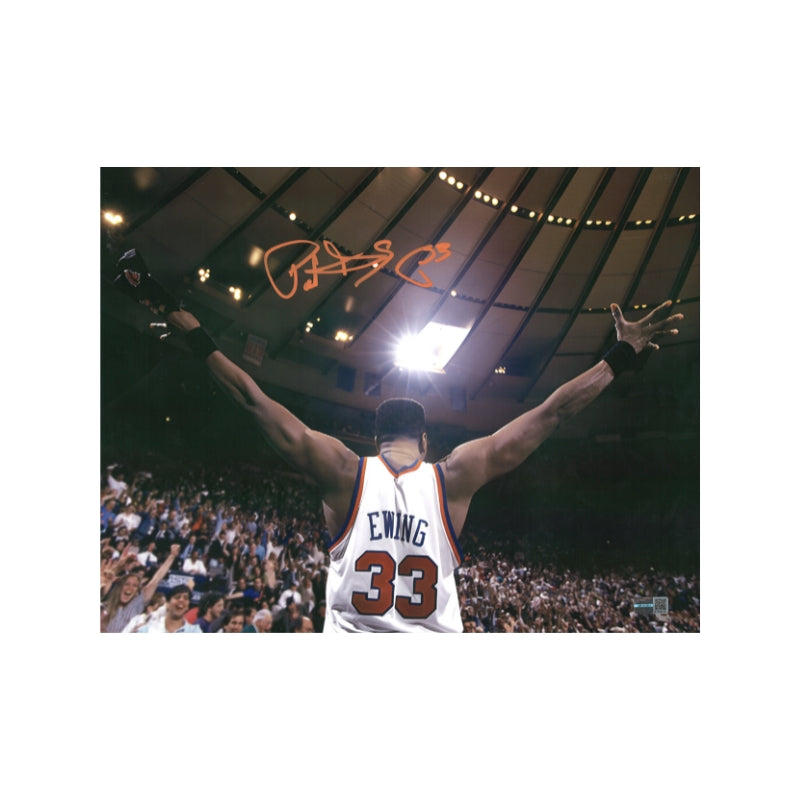 Patrick Ewing New York Knicks Autographed Arms Out Facing Crowd 11X14 Photo (CX Auth)