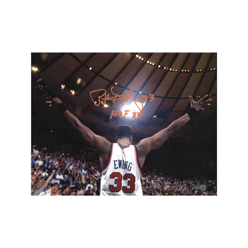 Patrick Ewing New York Knicks Autographed Signed Inscribed "HOF 08" Arms Out Facing Crowd 11X14 Photo (CX Auth)