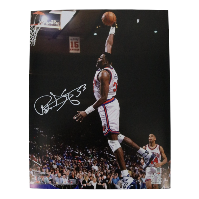 Patrick Ewing New York Knicks Autographed White Jersey Dunk 11x14 Photograph CX Auth