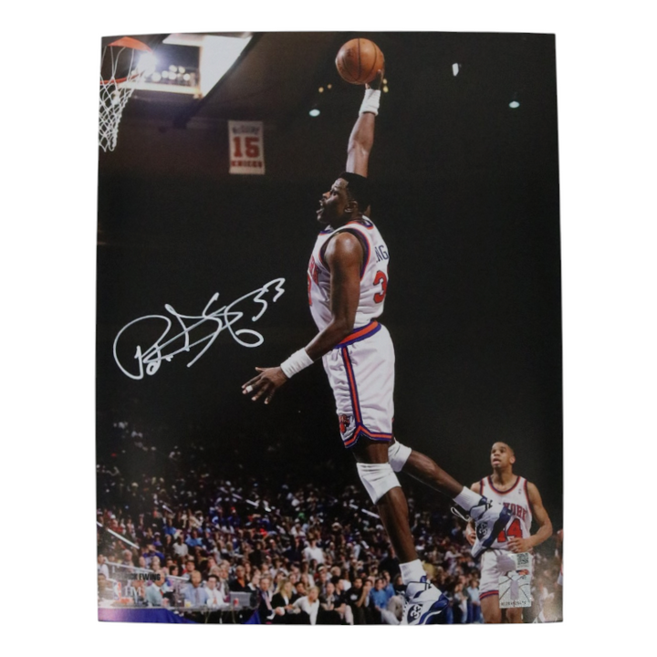 Patrick Ewing New York Knicks Autographed White Jersey Dunk 11x14 Photograph CX Auth