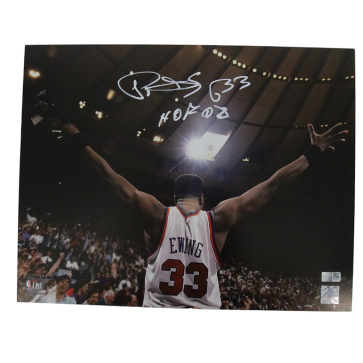 Patrick Ewing New York Knicks Autographed Inscribed HOF 08 Arms Out 11x14 Photograph CX Auth