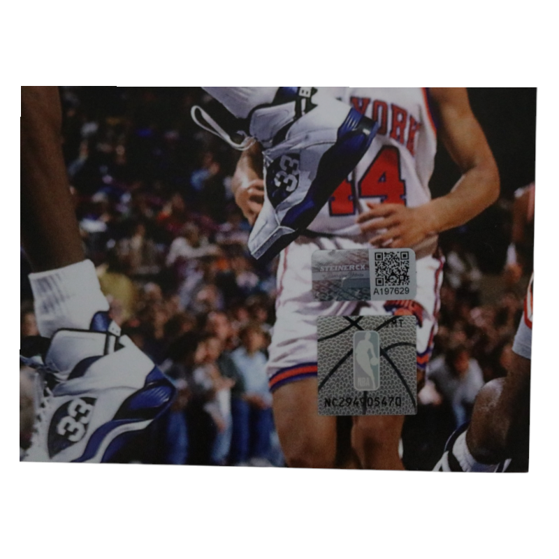 Patrick Ewing New York Knicks Autographed Inscribed HOF 08 White Jersey Dunk 11x14 Photograph CX Auth