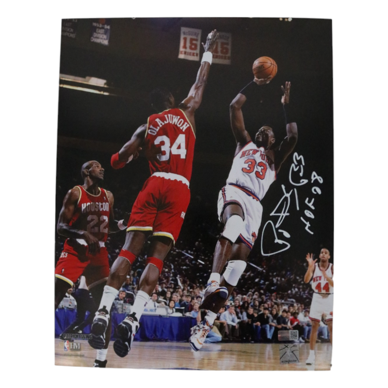 Patrick Ewing New York Knicks Autographed Inscribed HOF 08 11x14 Photograph with Olajuwon CX Auth