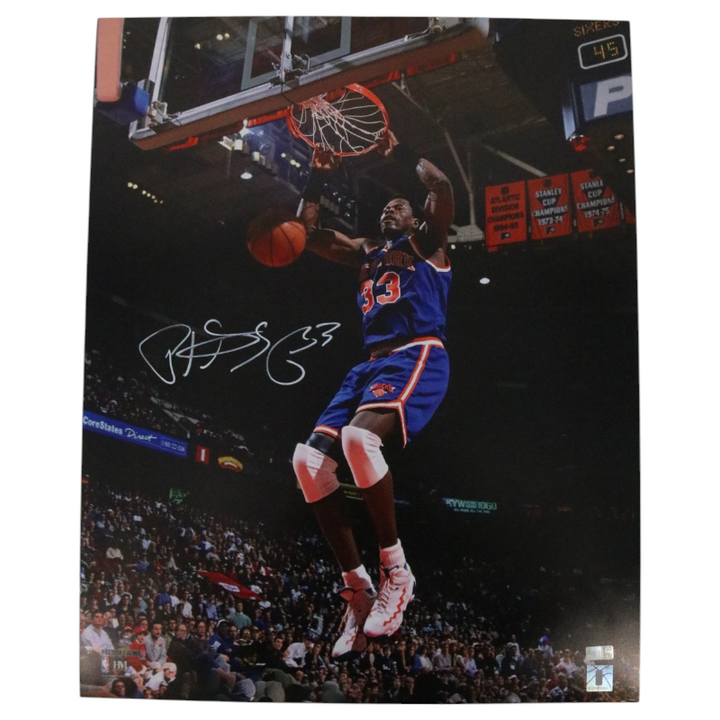 Patrick Ewing New York Knicks Autographed Blue Jersey Dunk 16x20 Photograph CX Auth