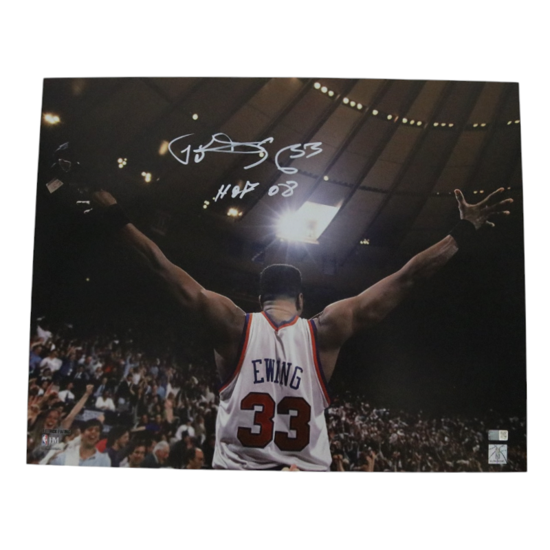 Patrick Ewing New York Knicks Autographed Inscribed HOF 08 Arms Out 16x20 Photograph CX Auth