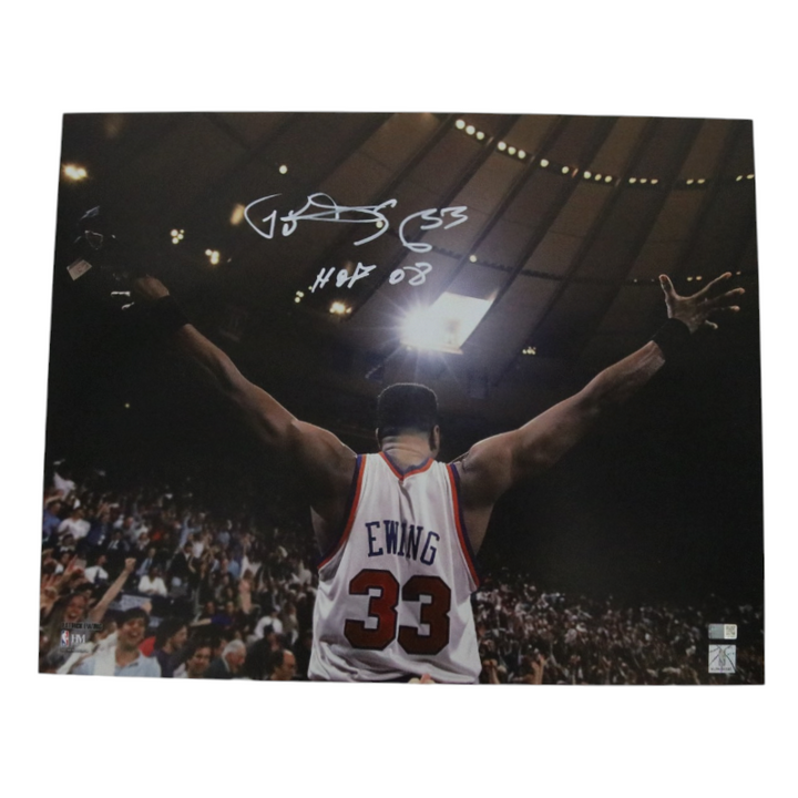 Patrick Ewing New York Knicks Autographed Inscribed HOF 08 Arms Out 16x20 Photograph CX Auth