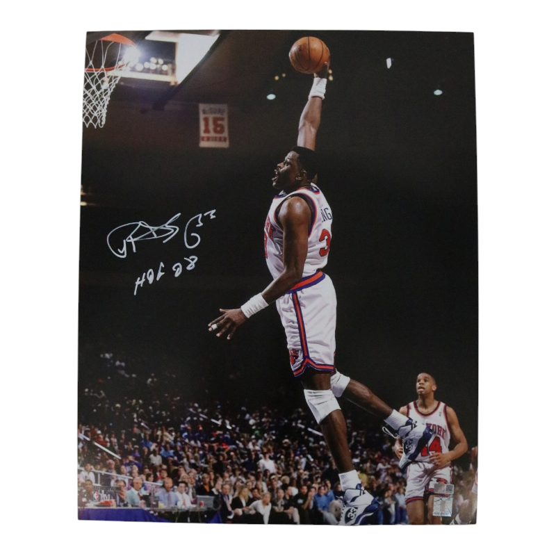 Patrick Ewing New York Knicks Autographed Inscribed HOF 08 White Jersey Dunk 16x20 Photograph CX Auth