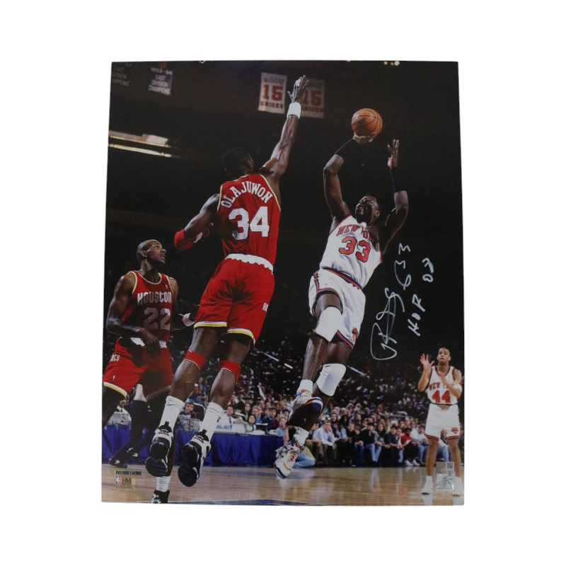 Patrick Ewing New York Knicks Autographed Inscribed HOF 08 16x20 Photograph with Olajuwon CX Auth