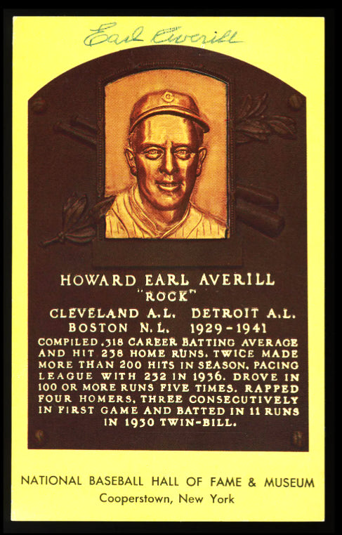 Earl Averill Cleveland, Detroit and Boston Signed Hall of Fame Plaque Post Card (JSA COA)
