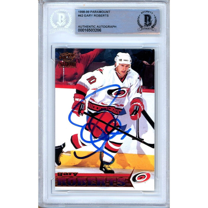 Gary Roberts Carolina Hurricanes Signed 1998-99 Pacific Paramount Card Beckett Auth Auto