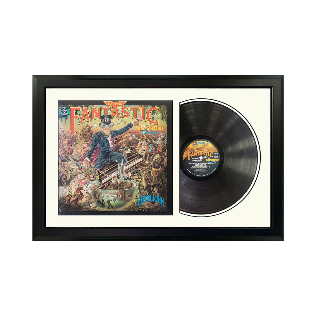 Elton John Captain Fantastic and the Brown Dirt Cowboy Vinyl Record & Cover Professionally Framed 17.5 x 26.5 Display with a Black Mat